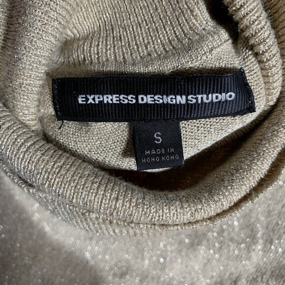 Express Design Studio Womens Size Small Gold Metallic Stretch Turtleneck Sweater - Picture 4 of 6